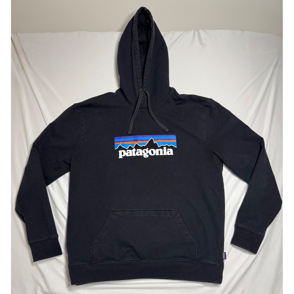 Patagonia P-6 Logo Uprisal Hoody Mens XL Black Pullover Sweatshirt
